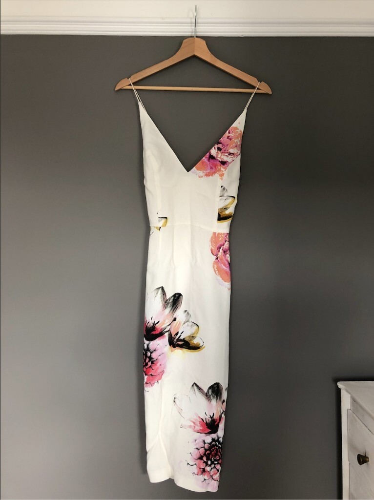 topshop white floral plunge midi dress
